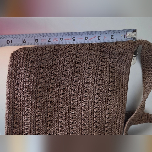 the SAK Crochet Crossbody Bag Woven Knit Purse Handbag Zip Brown. - Picture 7 of 11